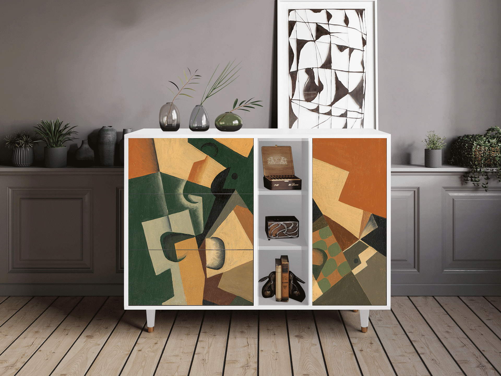 Sideboard - STORYZ - BS2 Glass and Checkerboard - White Sideboard - STORYZ - BS2 Glass and Checkerboard - White