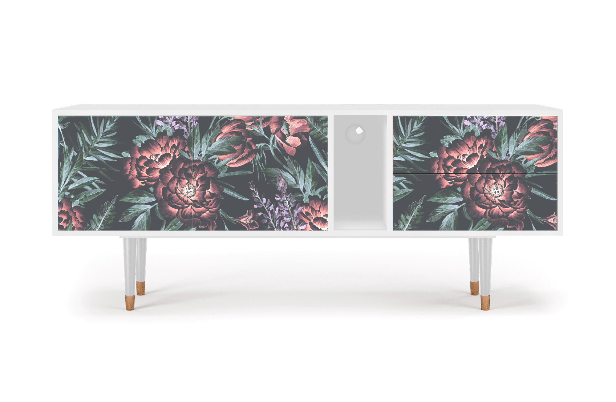 Sideboard – STORYZ – T1 Dark Peonies – White Sideboard - STORYZ - T1 Dark Peonies - White