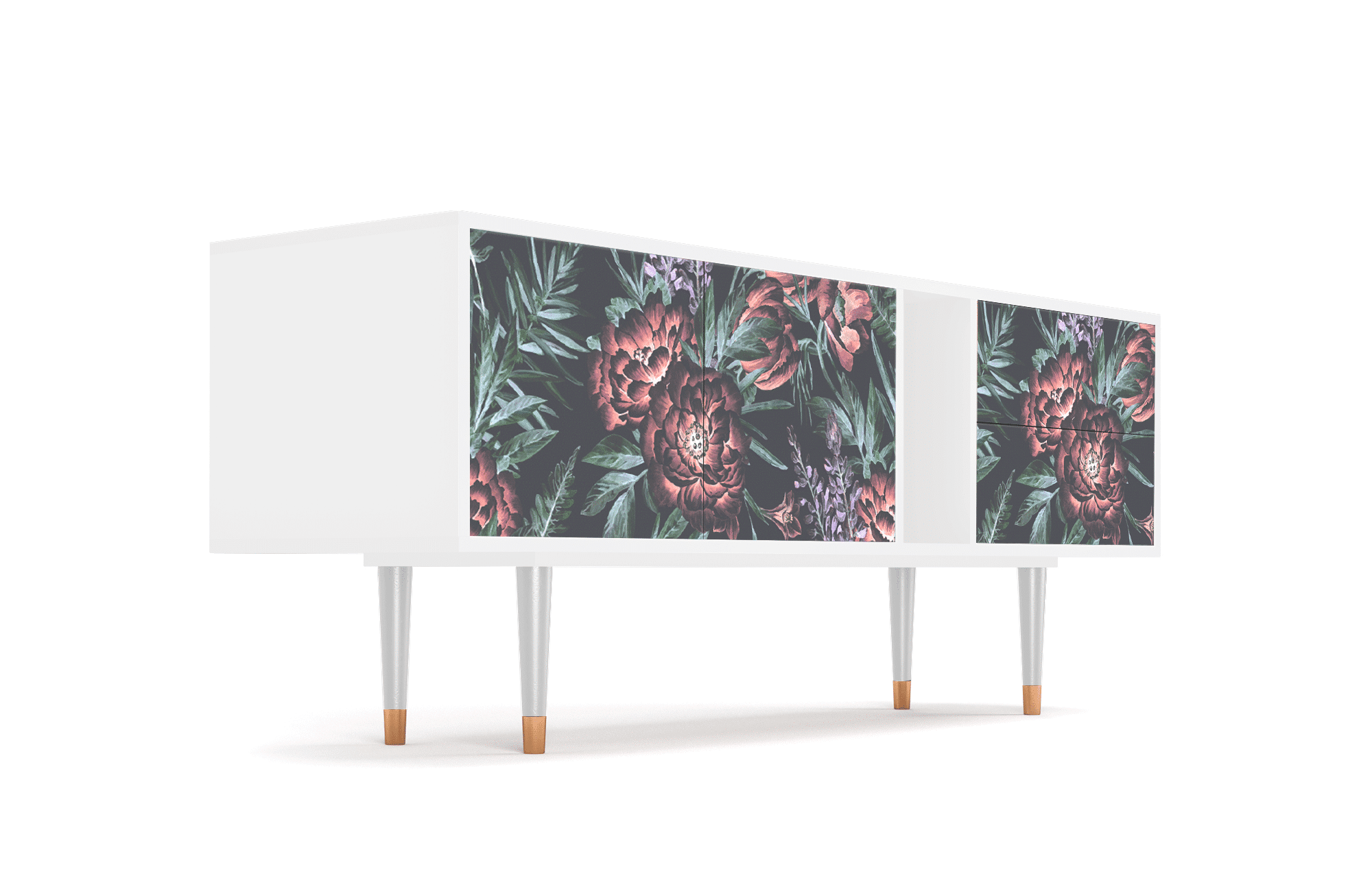 Sideboard – STORYZ – T1 Dark Peonies – White Sideboard - STORYZ - T1 Dark Peonies - White