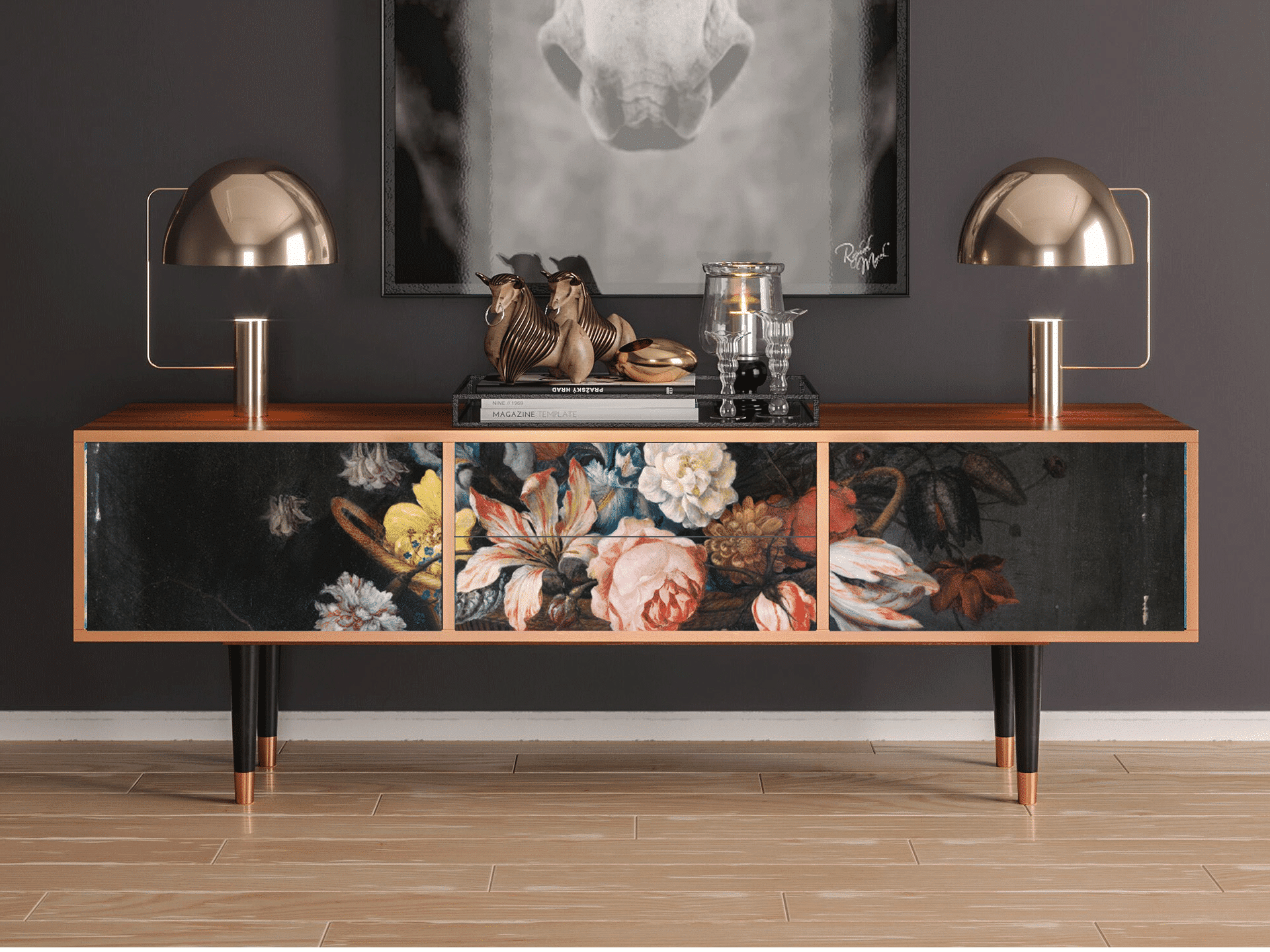 Sideboard - STORYZ - T4 Still Life with Flowers - Walnut Sideboard - STORYZ - T4 Still Life with Flowers - Walnut