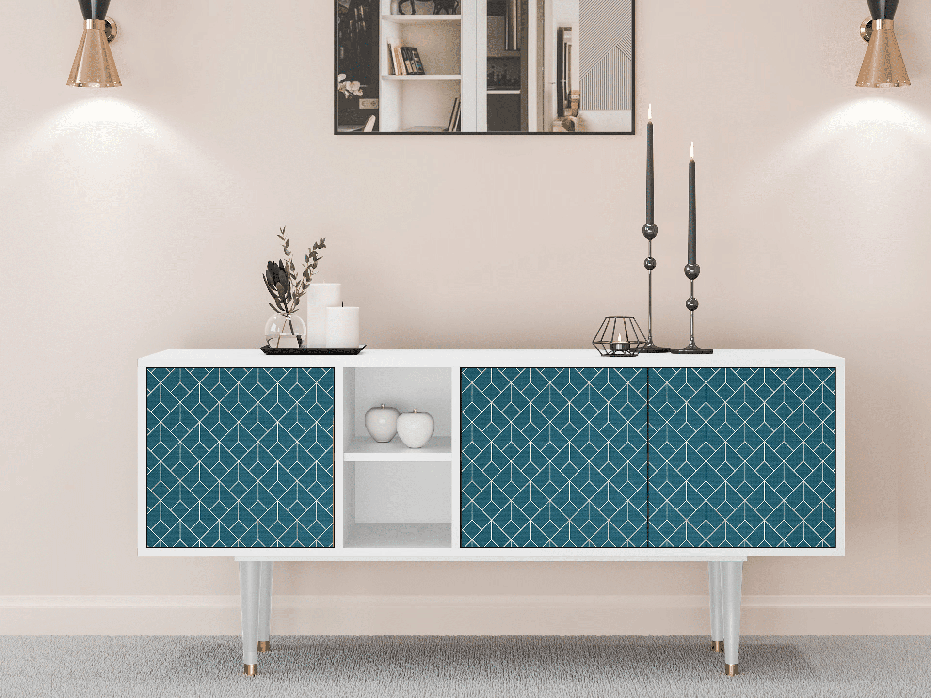 Sideboard - STORYZ - T5 Turquoise Geometry - White