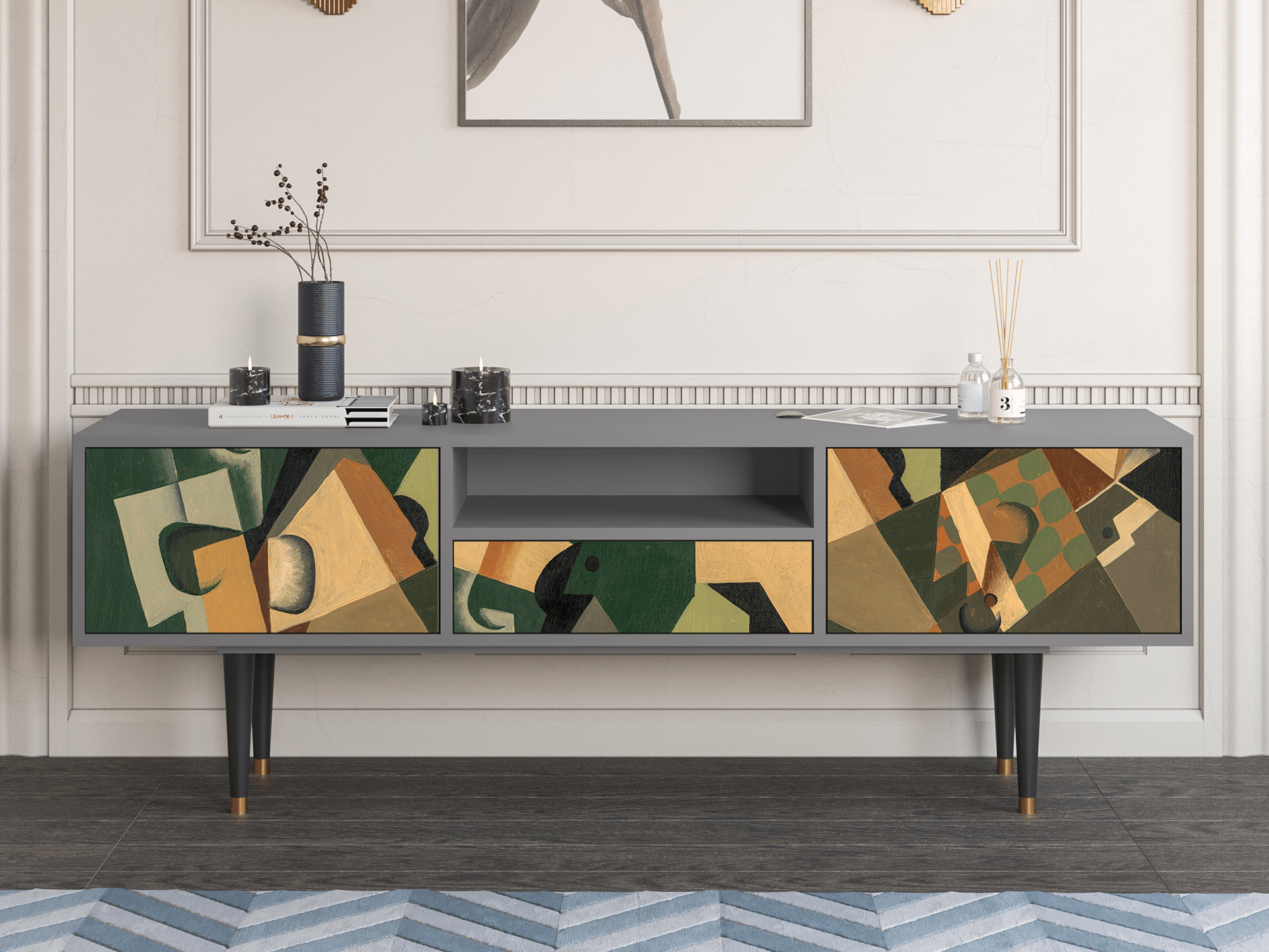 Sideboard - STORYZ - T6 Glass and Checkerboard - Grey Sideboard - STORYZ - T6 Glass and Checkerboard - Grey